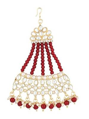 Gold plated mughal beautiful long pearl kundan jhumar passa/jhoomar maang tikka head accessory for women  2