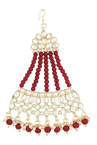 Gold plated mughal beautiful long pearl kundan jhumar passa/jhoomar maang tikka head accessory for women 