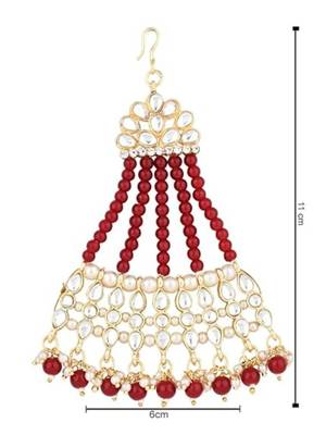 Gold plated mughal beautiful long pearl kundan jhumar passa/jhoomar maang tikka head accessory for women  3
