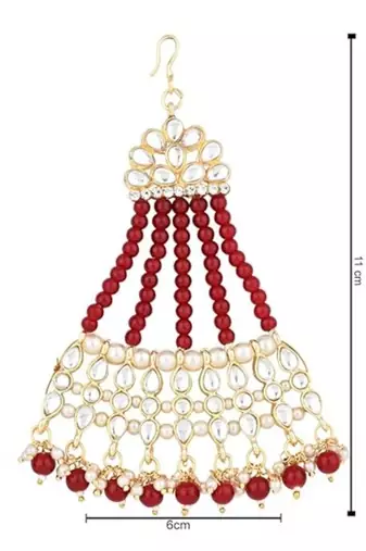 Gold plated mughal beautiful long pearl kundan jhumar passa/jhoomar maang tikka head accessory for women 
