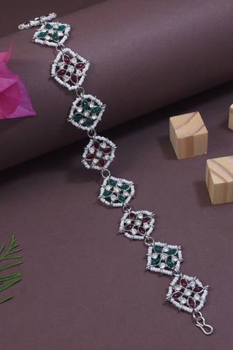 Silver plated traditional floral kundan & pearl sheeshphool matha patti sheeshpatti for women 