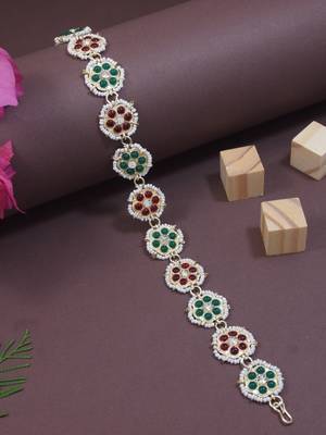 Gold plated traditional floral kundan & pearl sheeshphool matha patti sheeshpatti for women  1