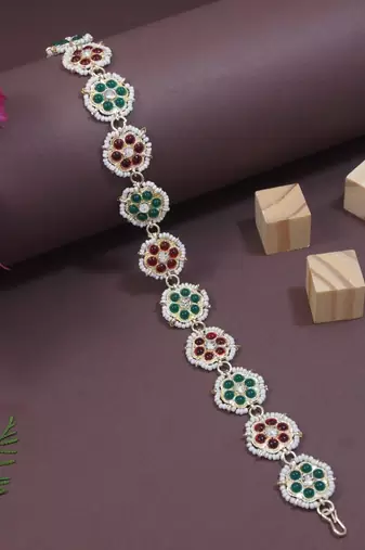 Gold plated traditional floral kundan & pearl sheeshphool matha patti sheeshpatti for women 