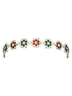 Gold plated traditional floral kundan & pearl sheeshphool matha patti sheeshpatti for women  2