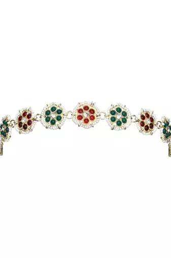 Gold plated traditional floral kundan & pearl sheeshphool matha patti sheeshpatti for women 
