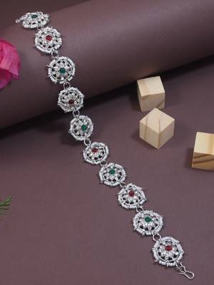 Silver plated traditional floral kundan & pearl sheeshphool matha patti sheeshpatti for women  1