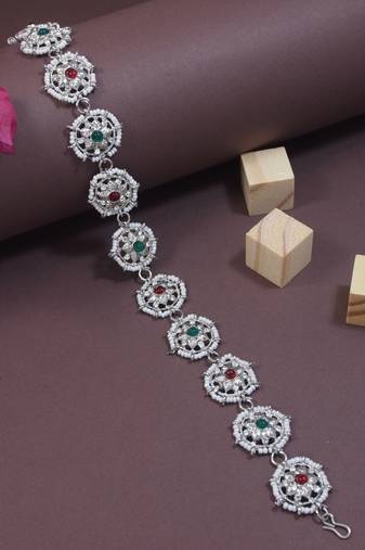 Silver plated traditional floral kundan & pearl sheeshphool matha patti sheeshpatti for women 