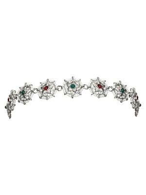 Silver plated traditional floral kundan & pearl sheeshphool matha patti sheeshpatti for women  2
