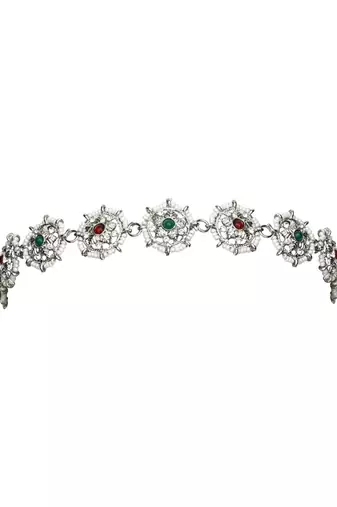 Silver plated traditional floral kundan & pearl sheeshphool matha patti sheeshpatti for women 