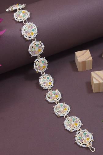 Gold plated traditional floral kundan & pearl sheeshphool matha patti sheeshpatti for women 