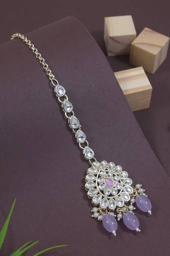 Gold plated traditional kundan & pearl maang tikka for women 