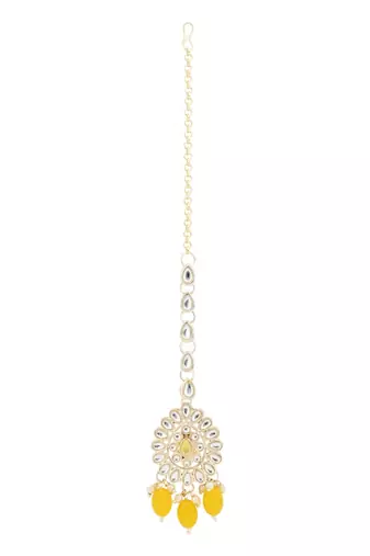 Gold plated traditional kundan & pearl maang tikka for women 
