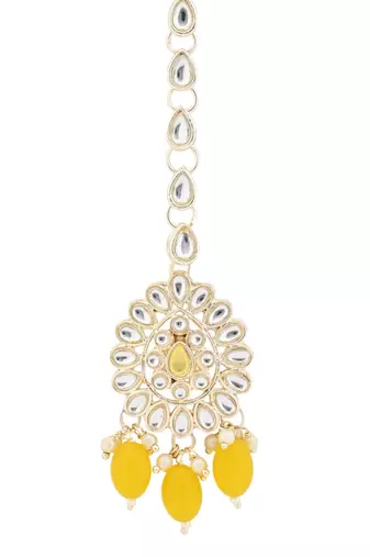 Gold plated traditional kundan & pearl maang tikka for women 