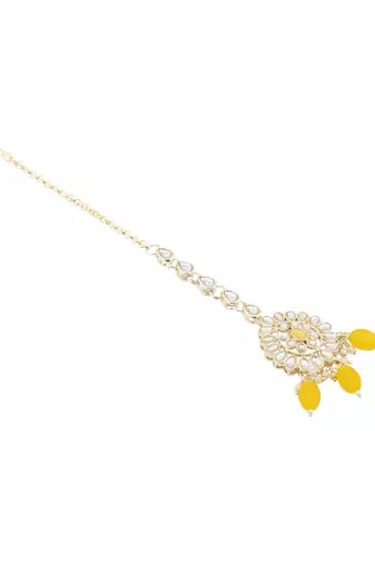 Gold plated traditional kundan & pearl maang tikka for women 
