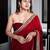 Red Velvet Embroidered with 5mm Sequence with Fancy Glass Pipe Lace Work Saree