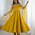 Yellow roman silk chanderi anarkali with fancy lace work, 4 mtr flair, stitched pant and net dupatta set