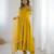 Yellow roman silk chanderi anarkali with fancy lace work, 4 mtr flair, stitched pant and net dupatta set