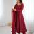 Maroon soft georgette lucknowi sequins anarkali with 4 mtr flair, stitched pant and ruffle dupatta set