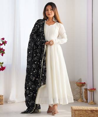Vichitra silk anarkali with 4 mtr flair, fancy lace dupatta and stitched pant set, fully stitched ready to wear 1