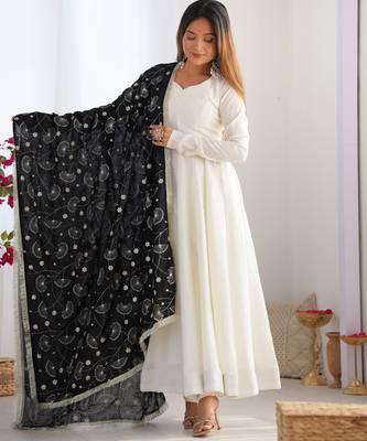 Vichitra silk anarkali with 4 mtr flair, fancy lace dupatta and stitched pant set, fully stitched ready to wear 5