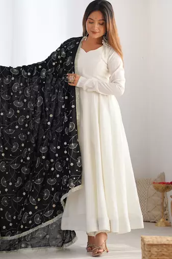 Vichitra silk anarkali with 4 mtr flair, fancy lace dupatta and stitched pant set, fully stitched ready to wear