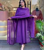 Blue Women Pure Cotton Embroidered Kurta With Pant And Dupatta