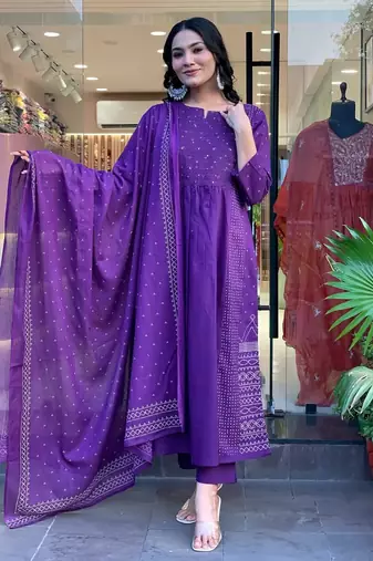 Blue Women  Cotton Embroidered Kurta With Pant And Dupatta