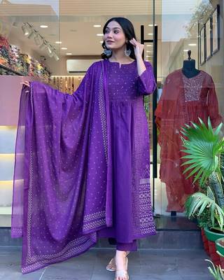 Blue Women Pure Cotton Embroidered Kurta With Pant And Dupatta 3
