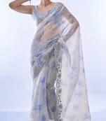 skyblue soft space silk blend with printed and coding sequence work saree with unstitched blouse 