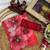 red soft tabby silk blend printed with beads work saree with unstitched blouse