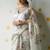 white soft tabby silk blend printed with beads work saree with unstitched blouse