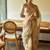 beige soft tabby silk blend printed with beads work saree with unstitched blouse