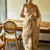 beige soft tabby silk blend printed with beads work saree with unstitched blouse