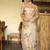 beige soft tabby silk blend printed with beads work saree with unstitched blouse