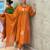 Aaysa women pure cotton embroidered orange kurta with pant and dupatta