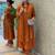 Aaysa women pure cotton embroidered orange kurta with pant and dupatta
