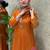 Aaysa women pure cotton embroidered orange kurta with pant and dupatta