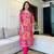 Aaysa women pure cotton embroidered pink kurta with pant and dupatta