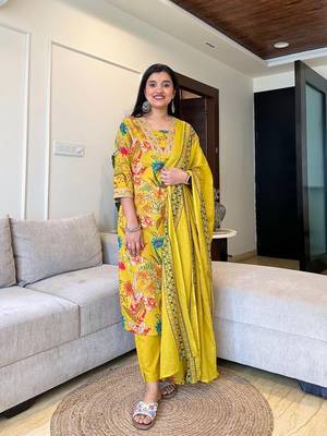 Yellow Women Pure Cotton Embroidered Kurta With Pant And Dupatta 2