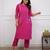 Aaysa women pure cotton embroidered pink kurta with pant