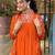 Aaysa women pure cotton embroidered orange kurta with pant and dupatta