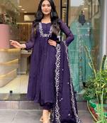 Blue Women Pure Cotton Embroidered Kurta With Pant And Dupatta