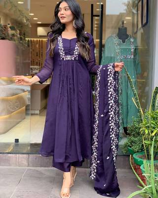 Blue Women Pure Cotton Embroidered Kurta With Pant And Dupatta 3