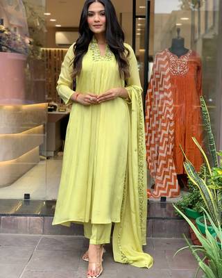 Green Women Pure Cotton Embroidered Kurta With Pant And Dupatta 1
