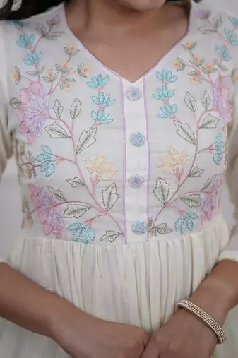 White Women  Cotton Embroidered Kurta With Pant And Dupatta