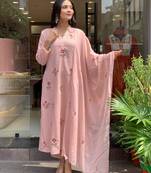 Pink Women Pure Cotton Embroidered Kurta With Pant And Dupatta