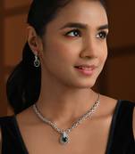 Silver plated cubic zirconia american diamond necklace & earrings jewellery set for women