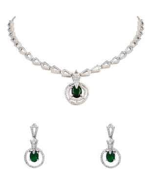 Silver plated cubic zirconia american diamond necklace & earrings jewellery set for women 2