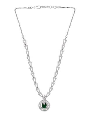 Silver plated cubic zirconia american diamond necklace & earrings jewellery set for women 3