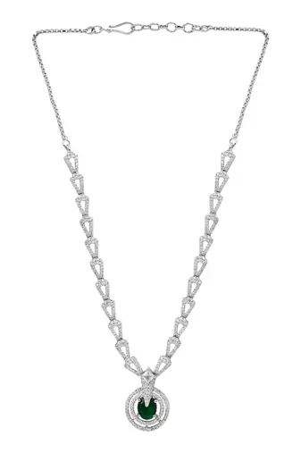Silver plated cubic zirconia american diamond necklace & earrings jewellery set for women